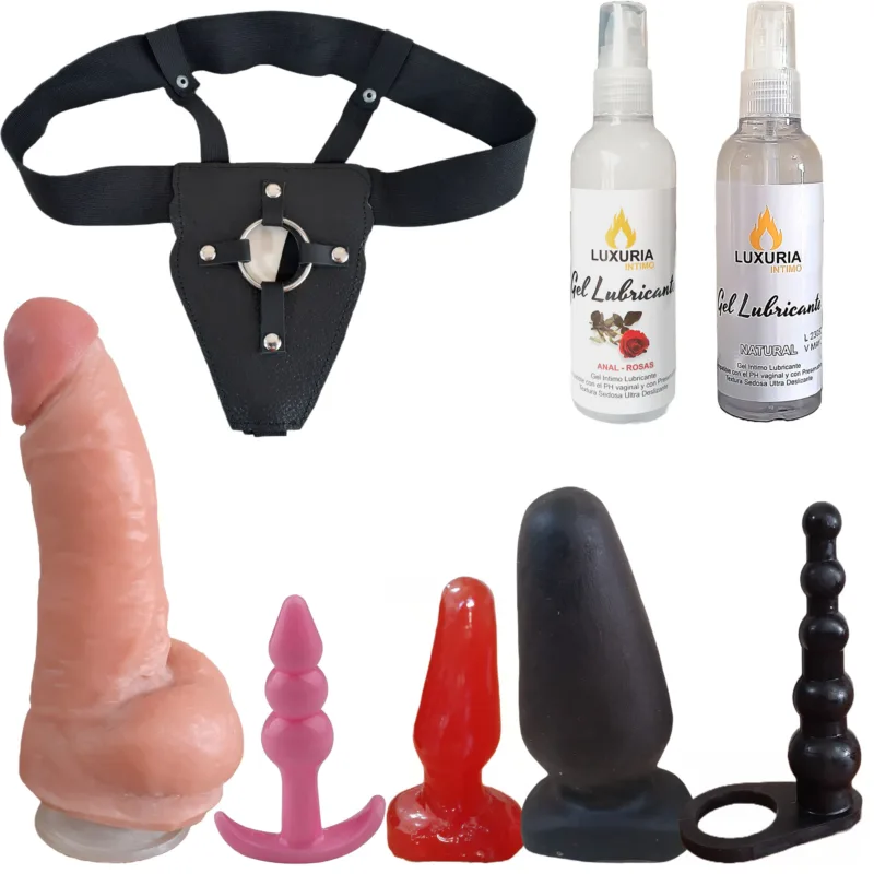 Kit Cambio De Roles Arnes Pene Plug Anal Arnes Cuero Geles