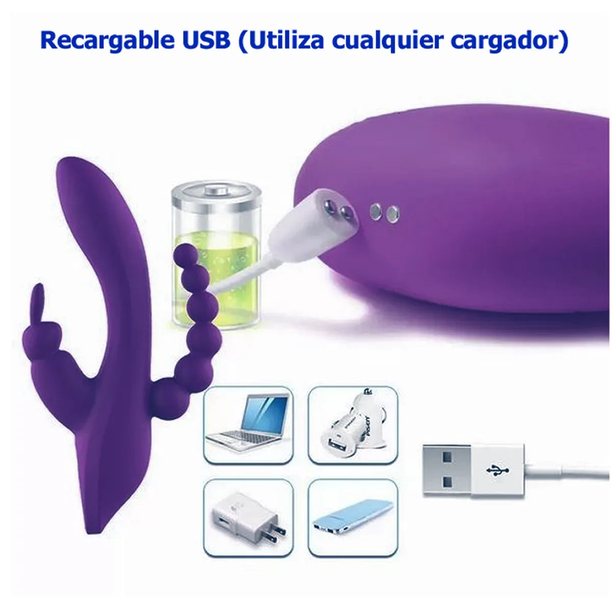 Vibrador Rabbit Triple - Recargable USB - Imagen 3
